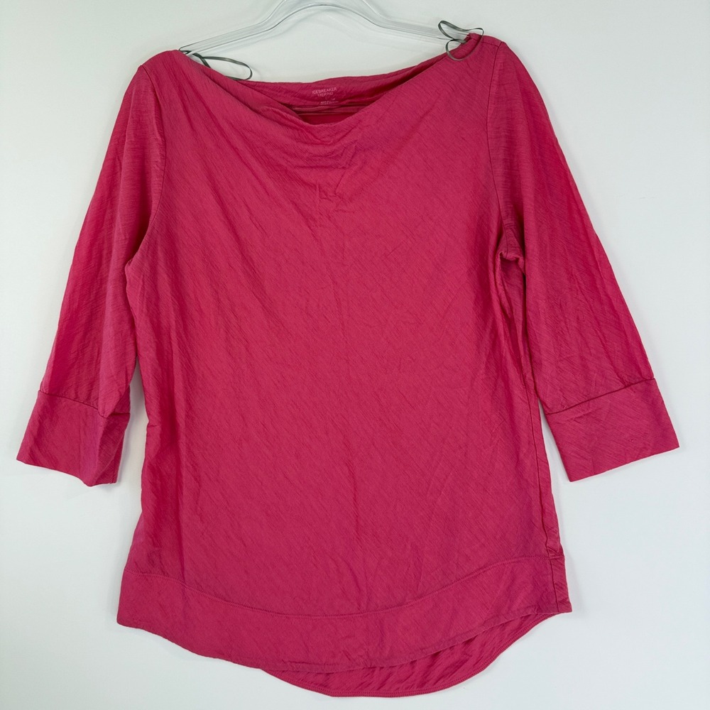 Icebreaker Willow 3Q Tee Women Large Pink Merino Wool 3/4 Sleeve Top 101010
